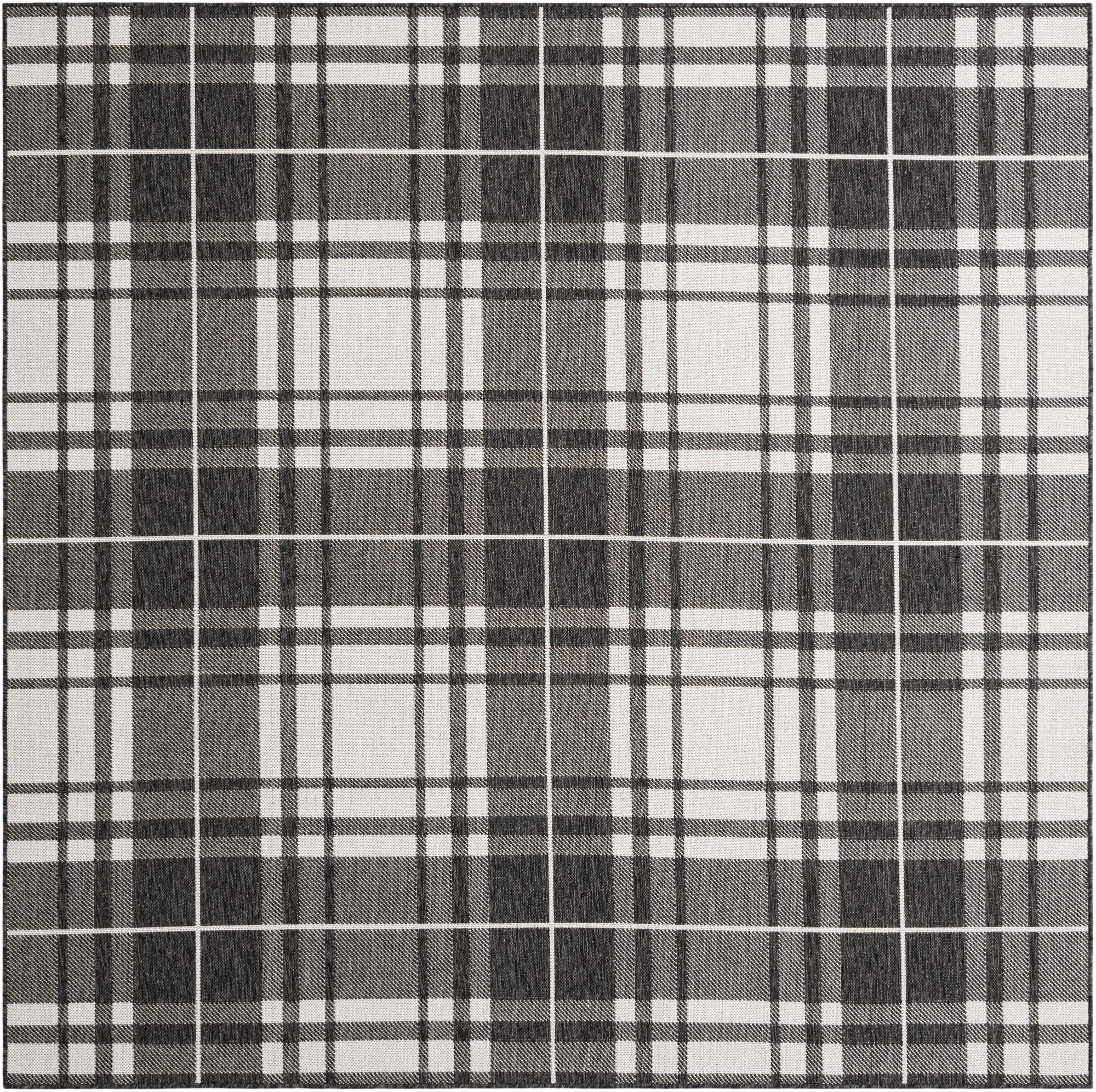 7' 10 x 7' 10 Maguire · Plaid Outdoor Rug, black and white