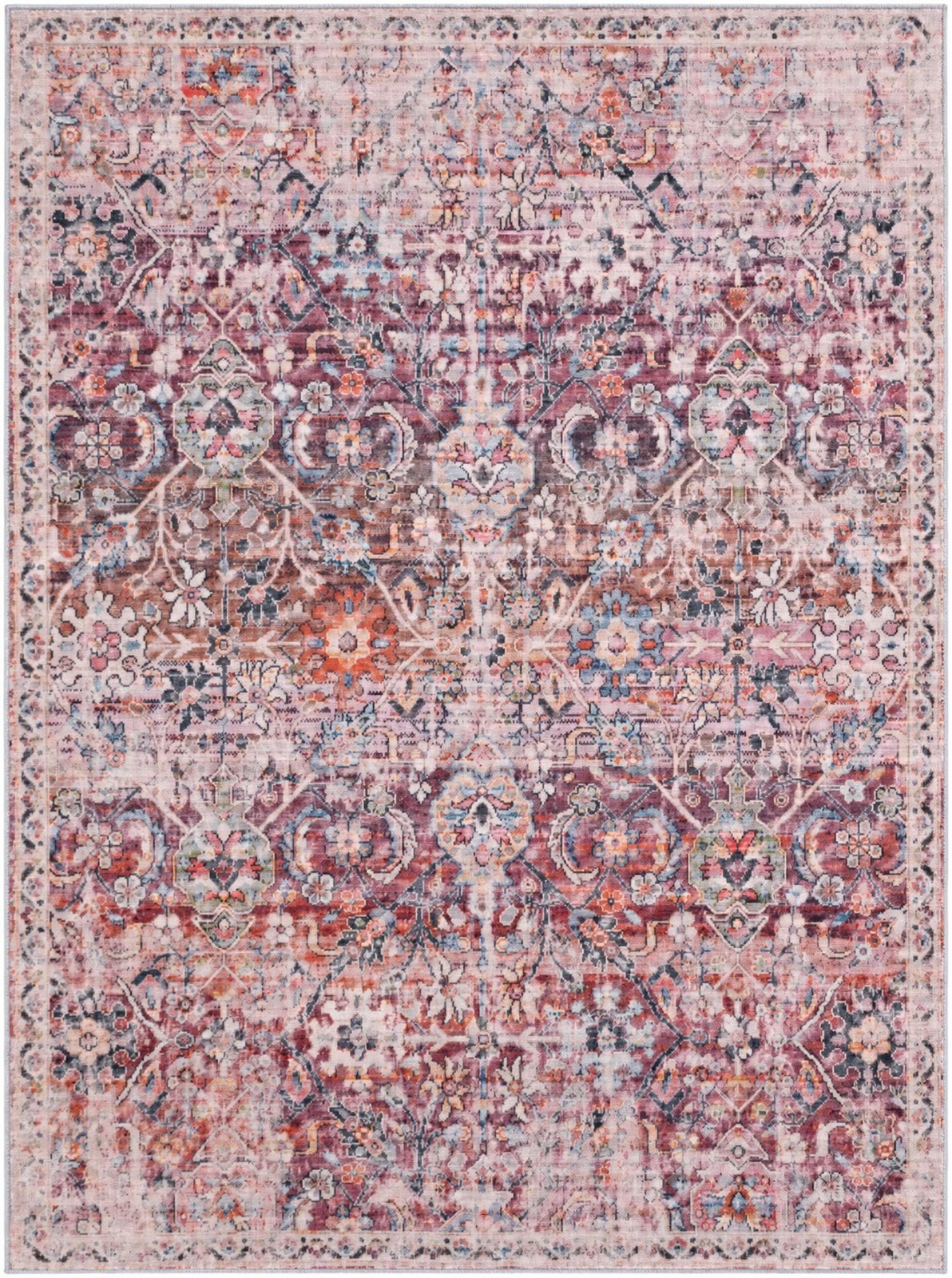 5' 3 x 7' Hollow · Distressed medallion rug, pink and ivory