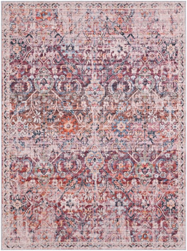 5' 3 x 7' Hollow · Distressed medallion rug, pink and ivory