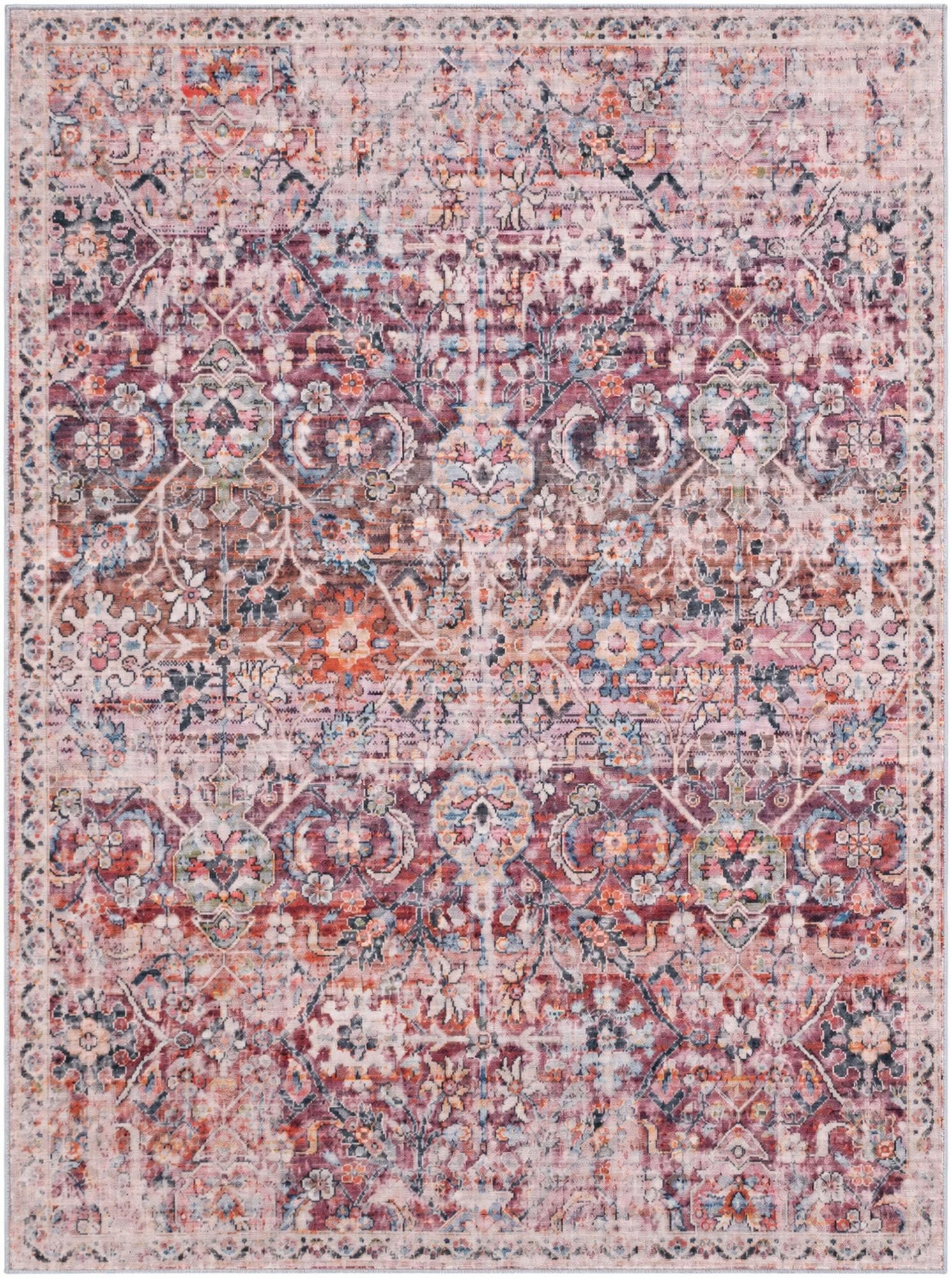 5' 3 x 7' Hollow · Distressed medallion rug, pink and ivory