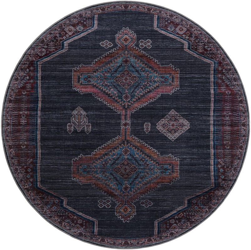 7' 10 x 7' 10 Rowanberry · Tribal medallion Washable Rug, charcoal and rust