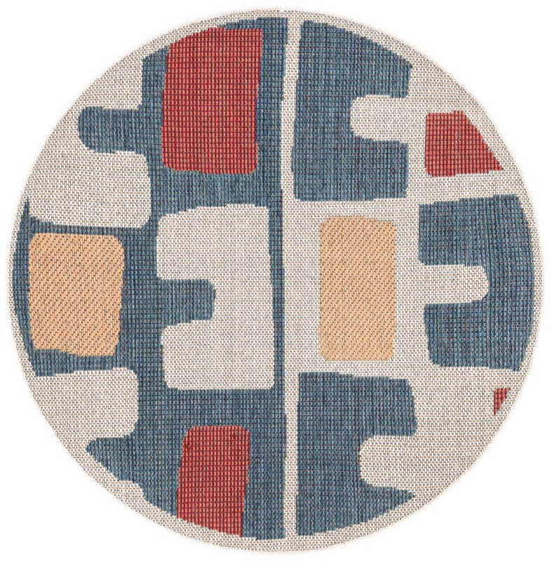 3' 3 x 3' 3 Wainwright · Abstract Outdoor Rug, ivory and blue