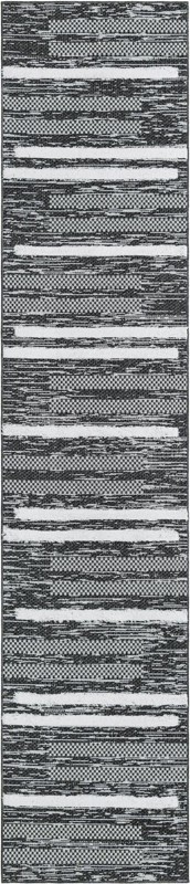 2' 7 x 12' Hornsby · Striped rug, black, gray, ivory