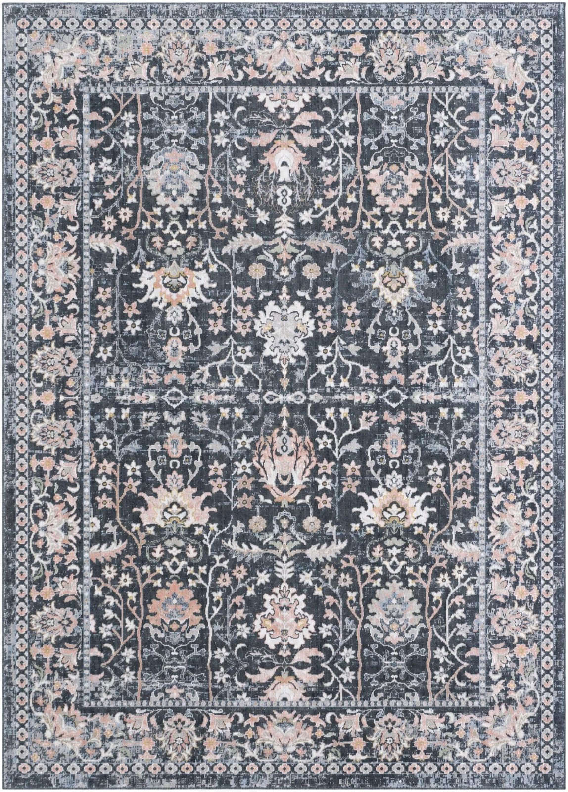 7' 10 x 11' Sandys · Persian floral Washable Rug, navy and blush