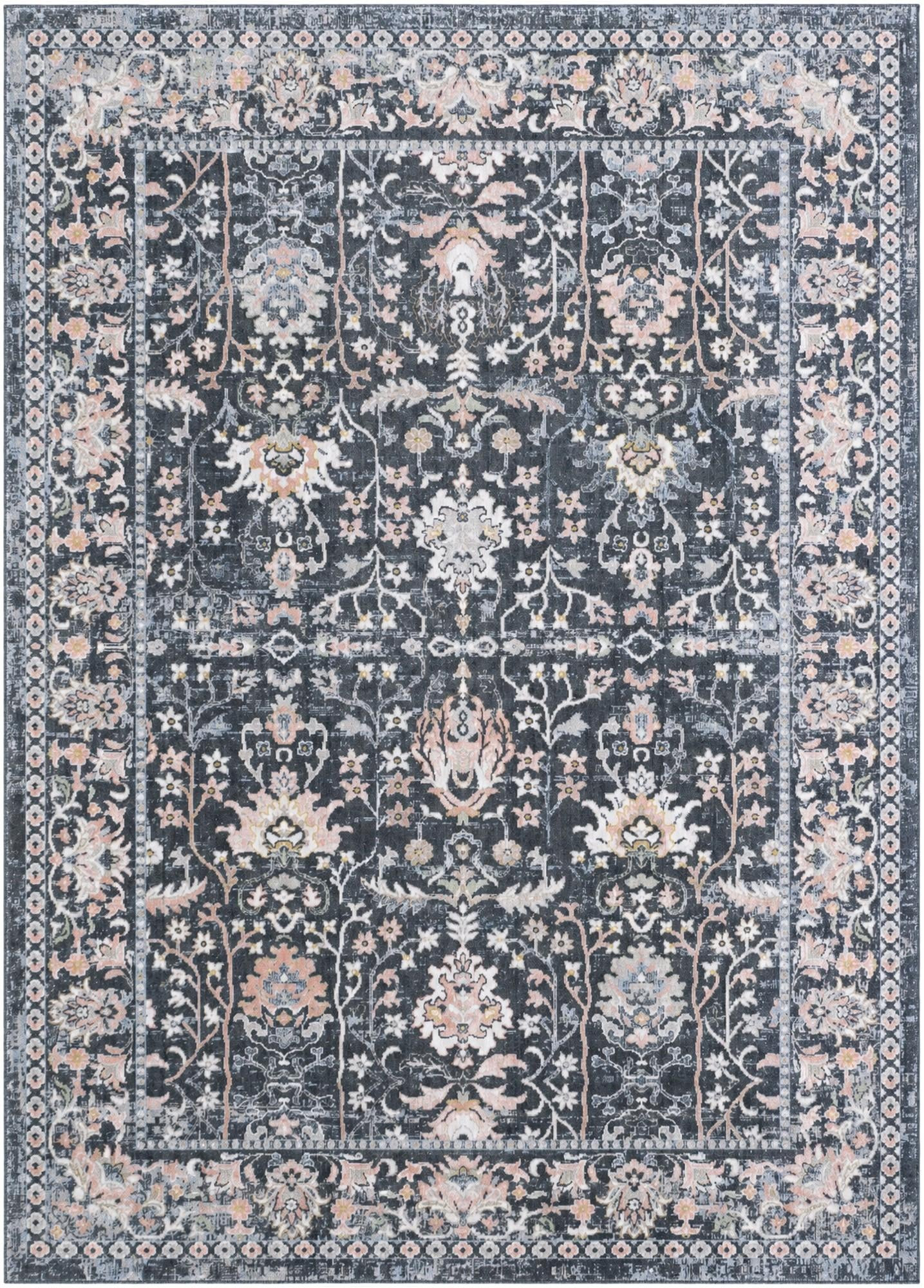 7' 10 x 11' Sandys · Persian floral Washable Rug, navy and blush