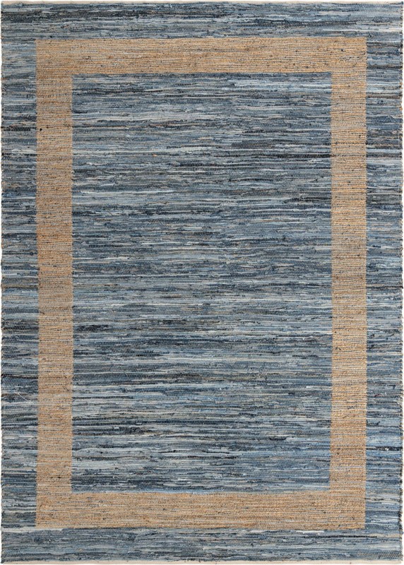 10' x 14' 1 Stafford · Bordered striped Chindi Rug, navy and natural