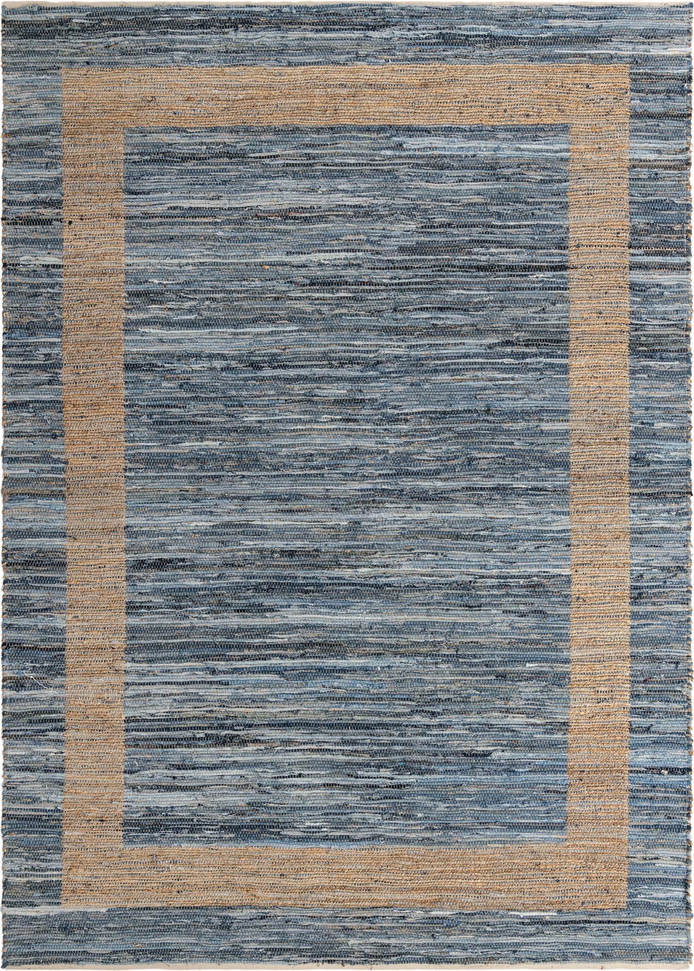 10' x 14' 1 Stafford · Bordered striped Chindi Rug, navy and natural