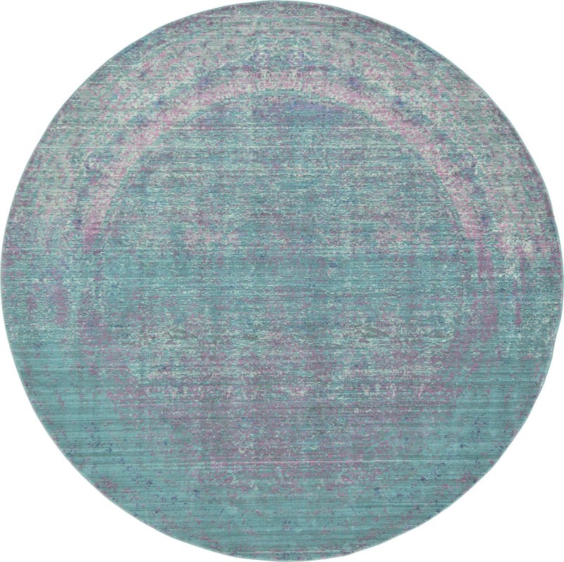6' x 6' Moorhead · Distressed medallion rug, teal and purple