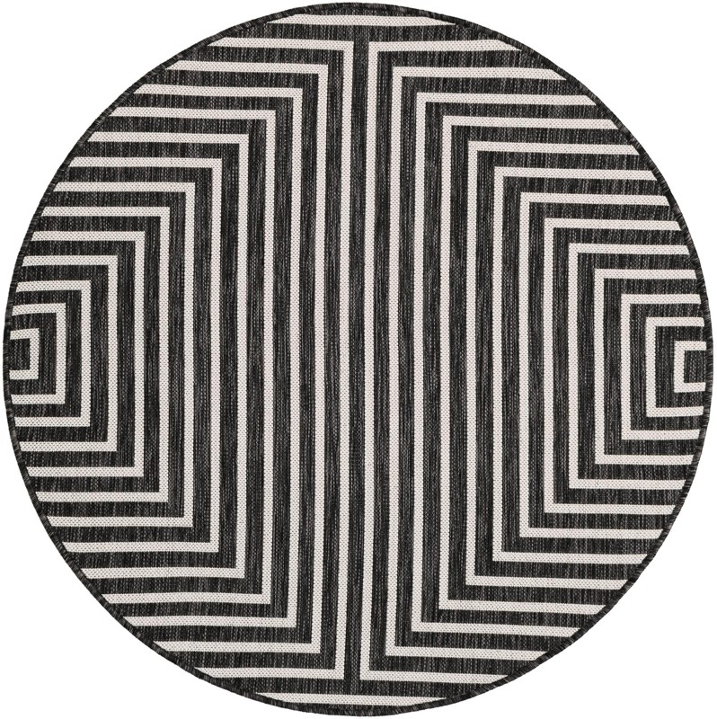 4' x 4' Gorse · Geometric Outdoor Rug, black and white