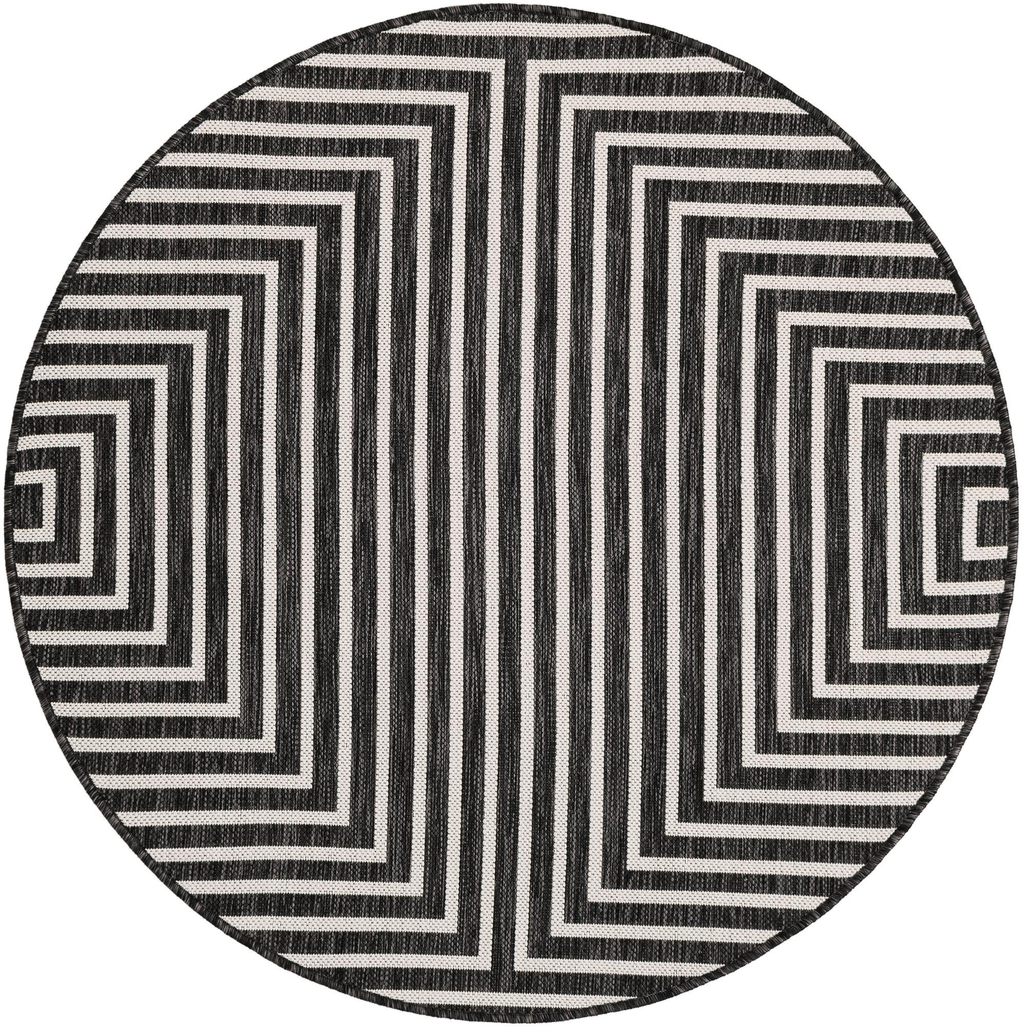 4' x 4' Gorse · Geometric Outdoor Rug, black and white