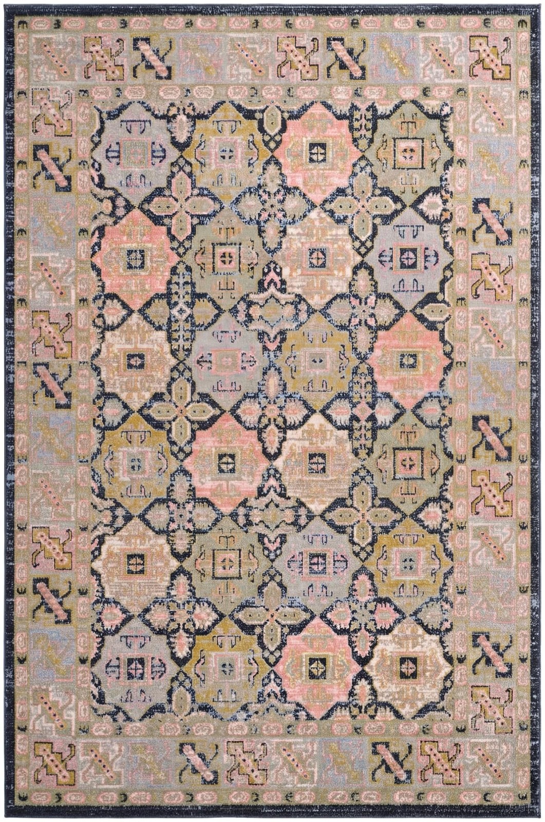 6' x 9' Orme · Geometric medallion Washable Rug, blue and green