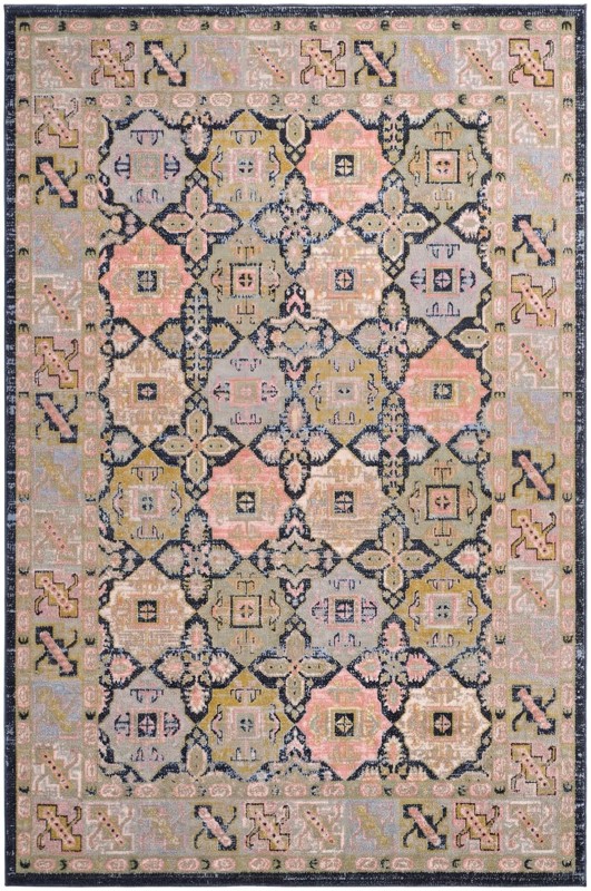 Orme · Geometric medallion Washable Rug, blue and green