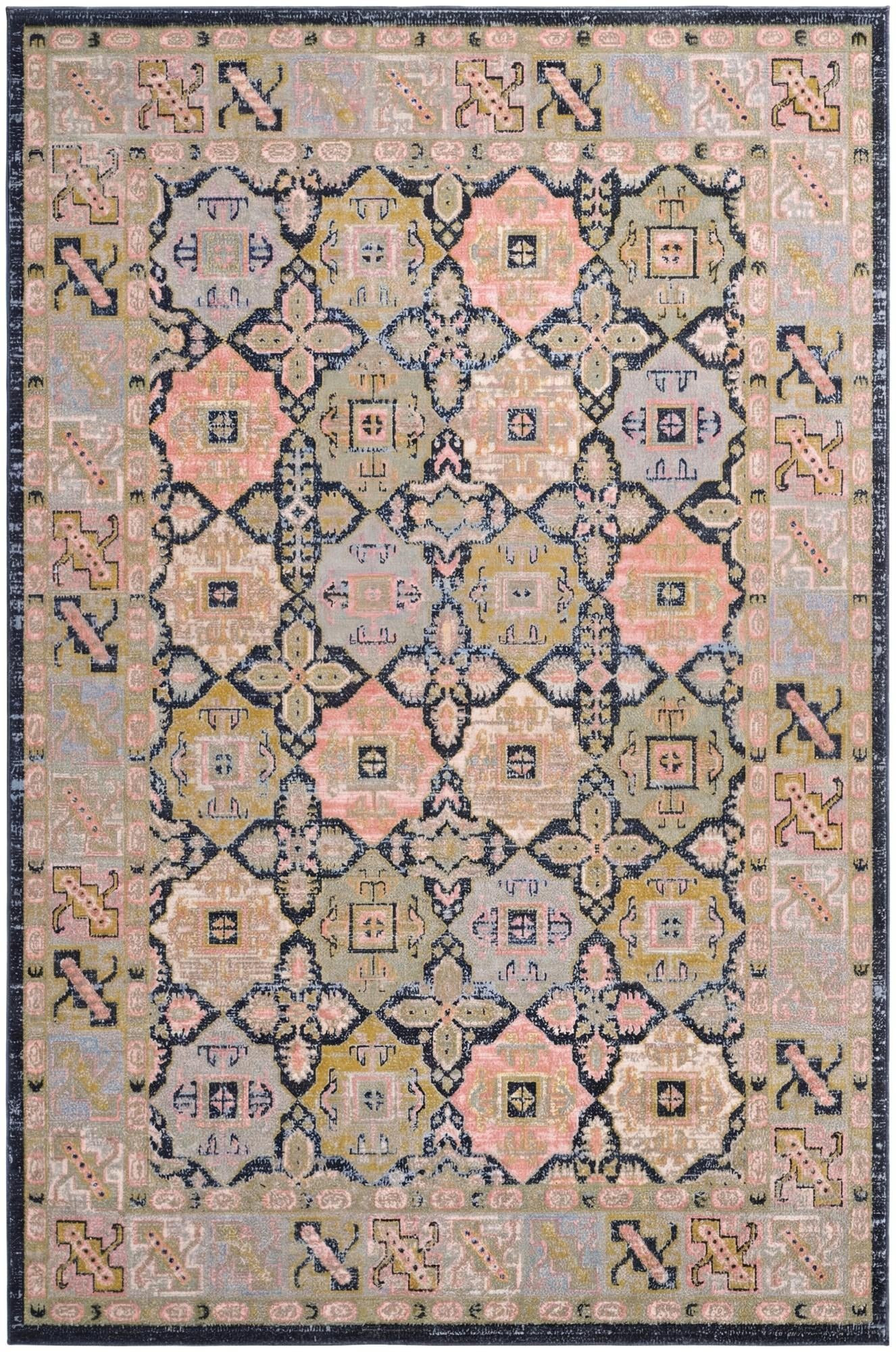 6' x 9' Orme · Geometric medallion Washable Rug, blue and green
