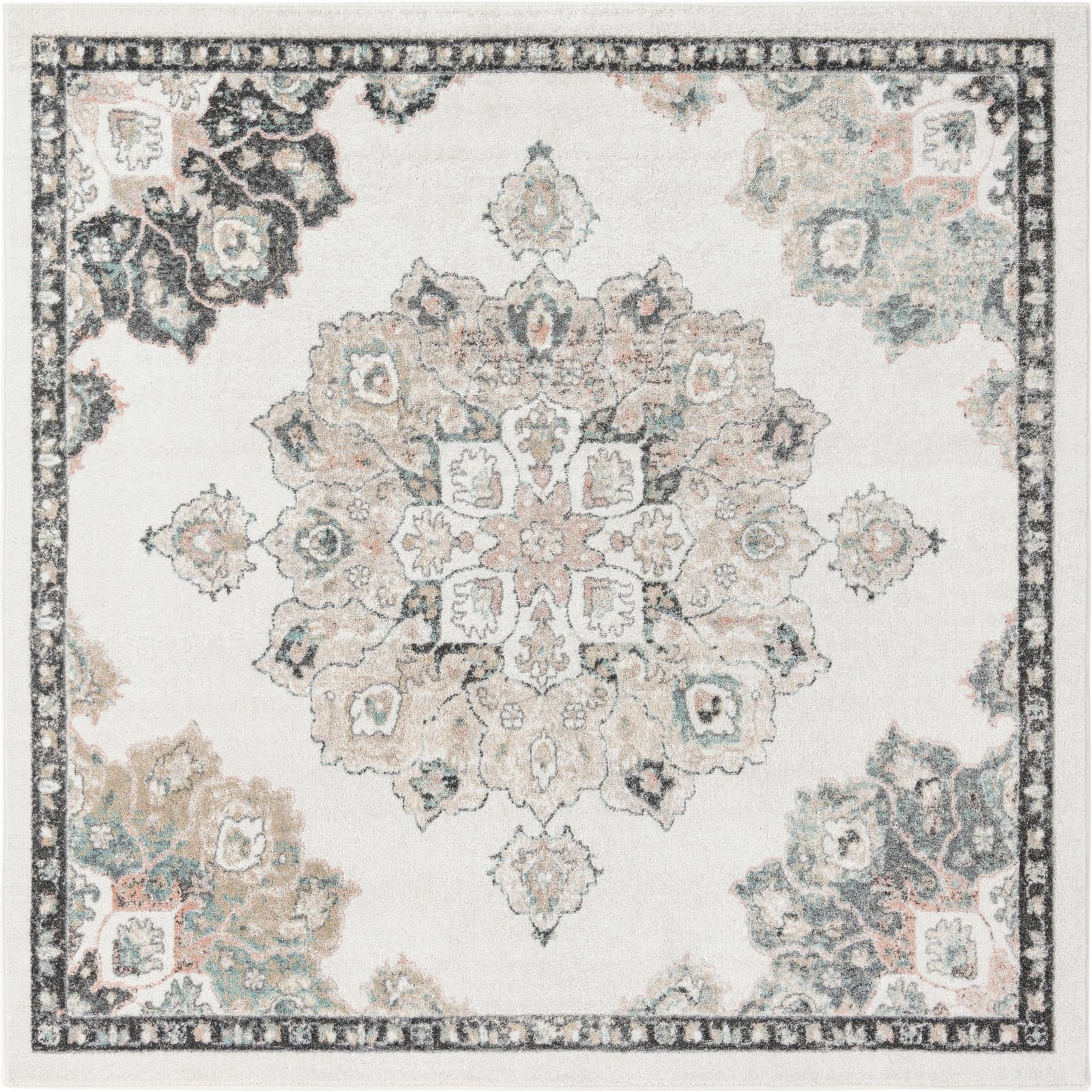 7' 10 x 7' 10 Nettle · Border rug, ivory