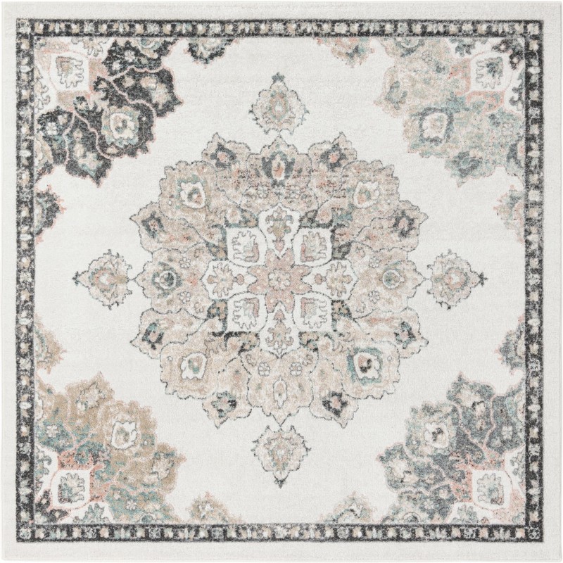 7' 10 x 7' 10 Nettle · Border rug, ivory