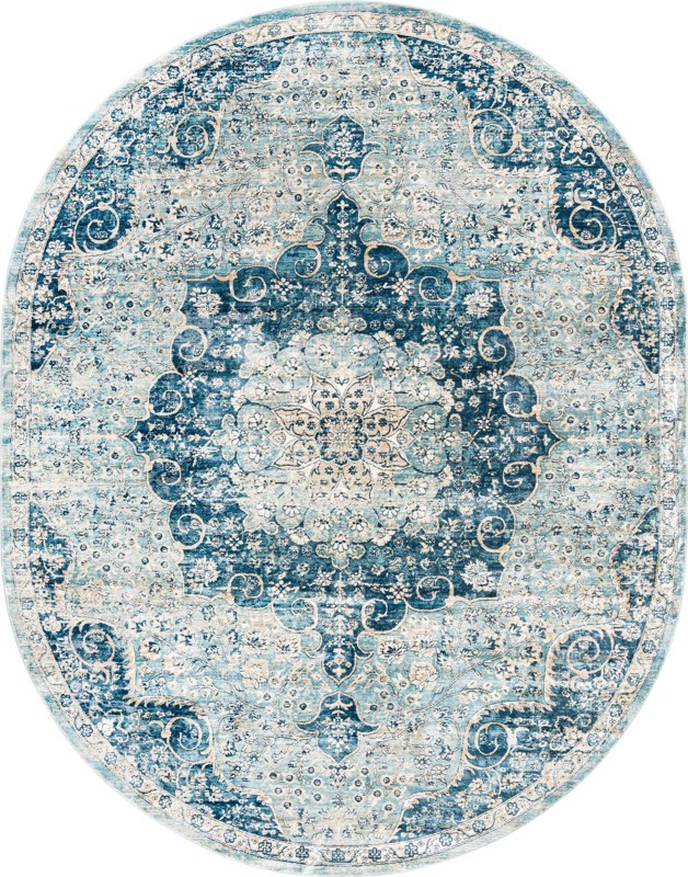Stanford · Distressed medallion rug, blue and ivory