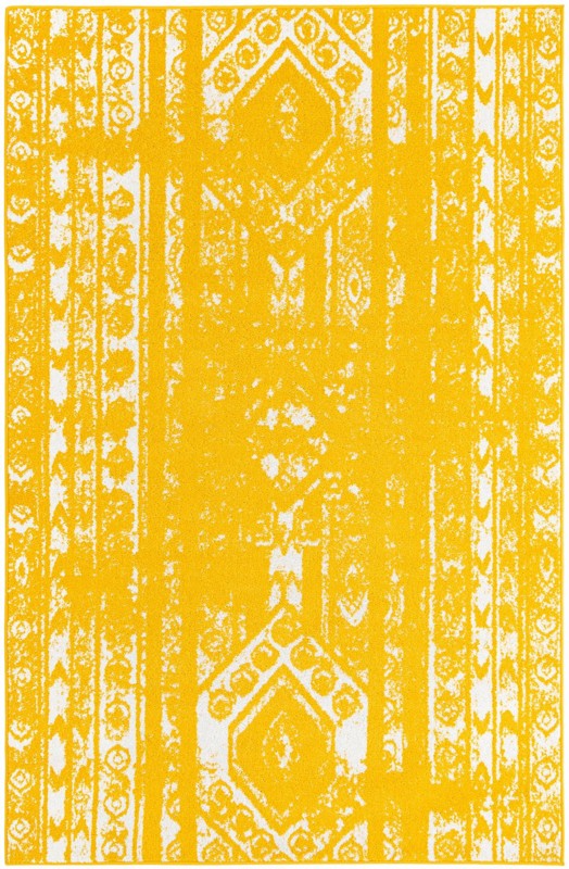 5' 3 x 8' Underhill · Distressed diamond rug, yellow and ivory