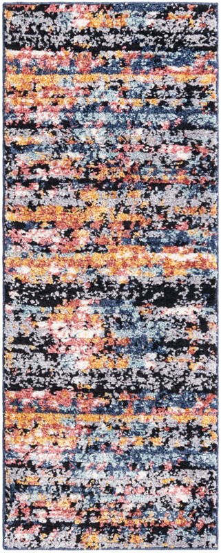 2' x 5' Nelson · Abstract striped rug, multicolor and navy
