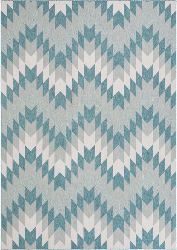 10' x 14' Morrell · Chevron Outdoor Rug, aqua and ivory