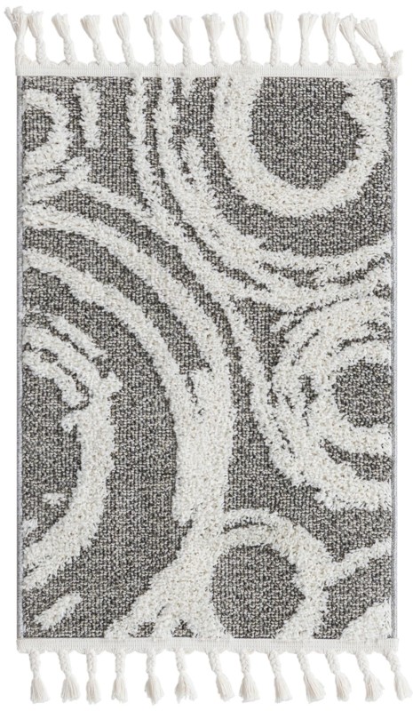 2' x 3' Beech · Abstract circles rug, gray and ivory