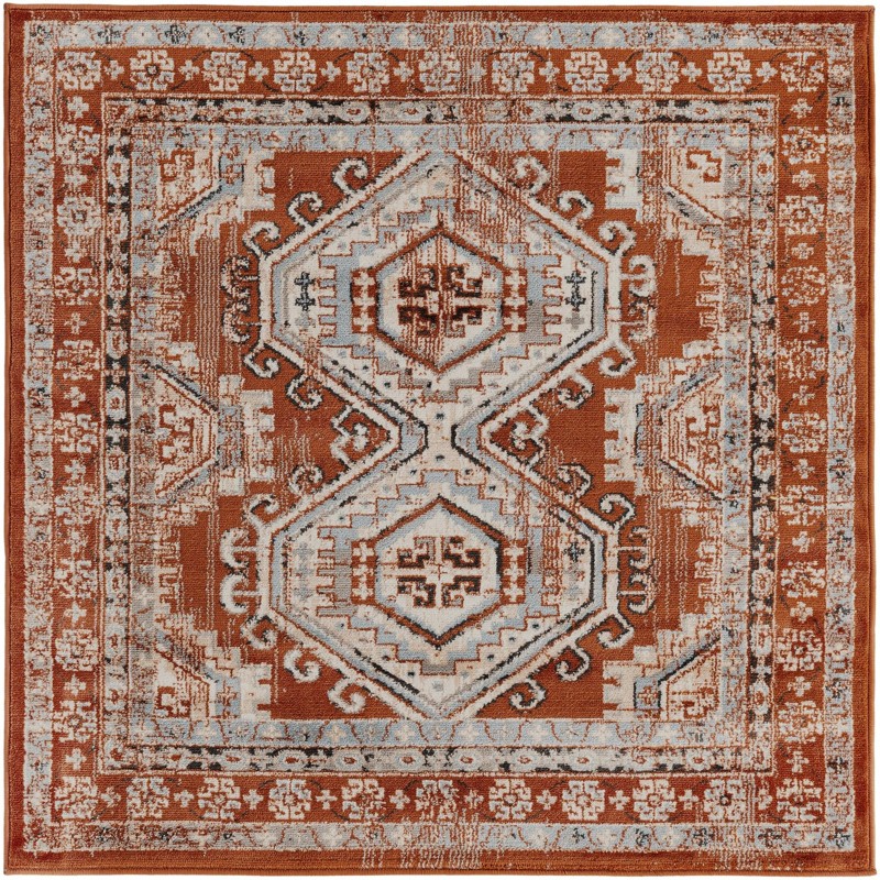 4' x 4' Harmon · Border rug, terracota red