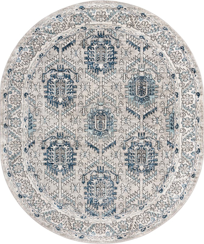 Bozeman · Tribal medallion rug, gray and blue