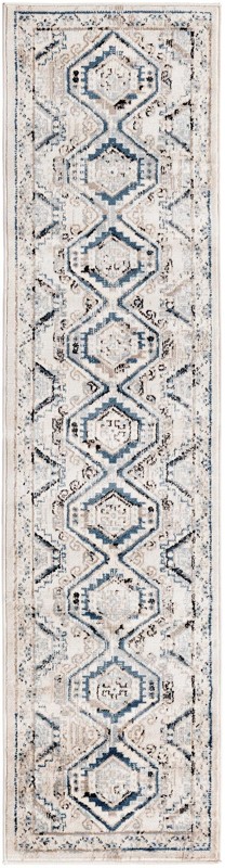 2' x 8' Harmon · Border rug, gray blue