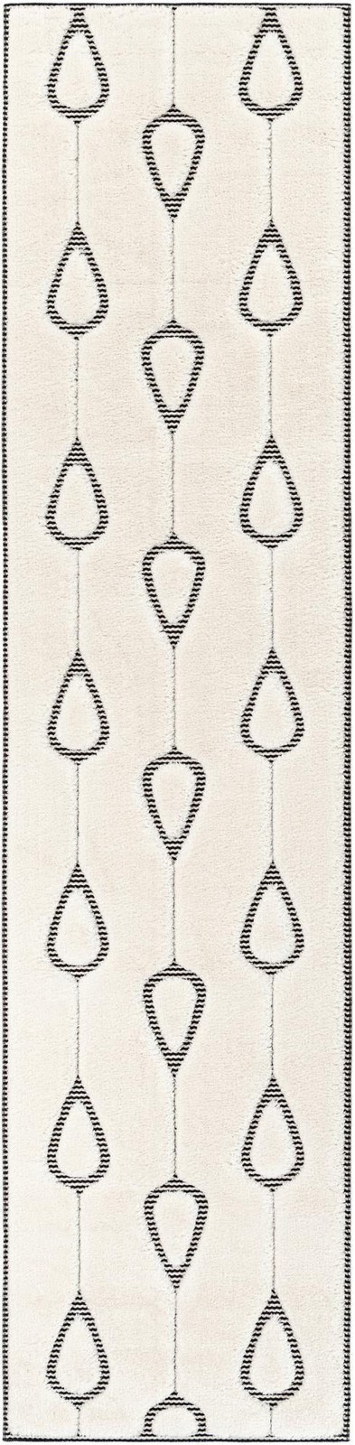 2' 7 x 12' Russell · Geometric teardrop rug, ivory and black