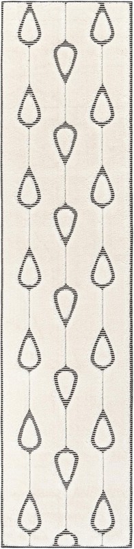 2' 7 x 12' Russell · Geometric teardrop rug, ivory and black