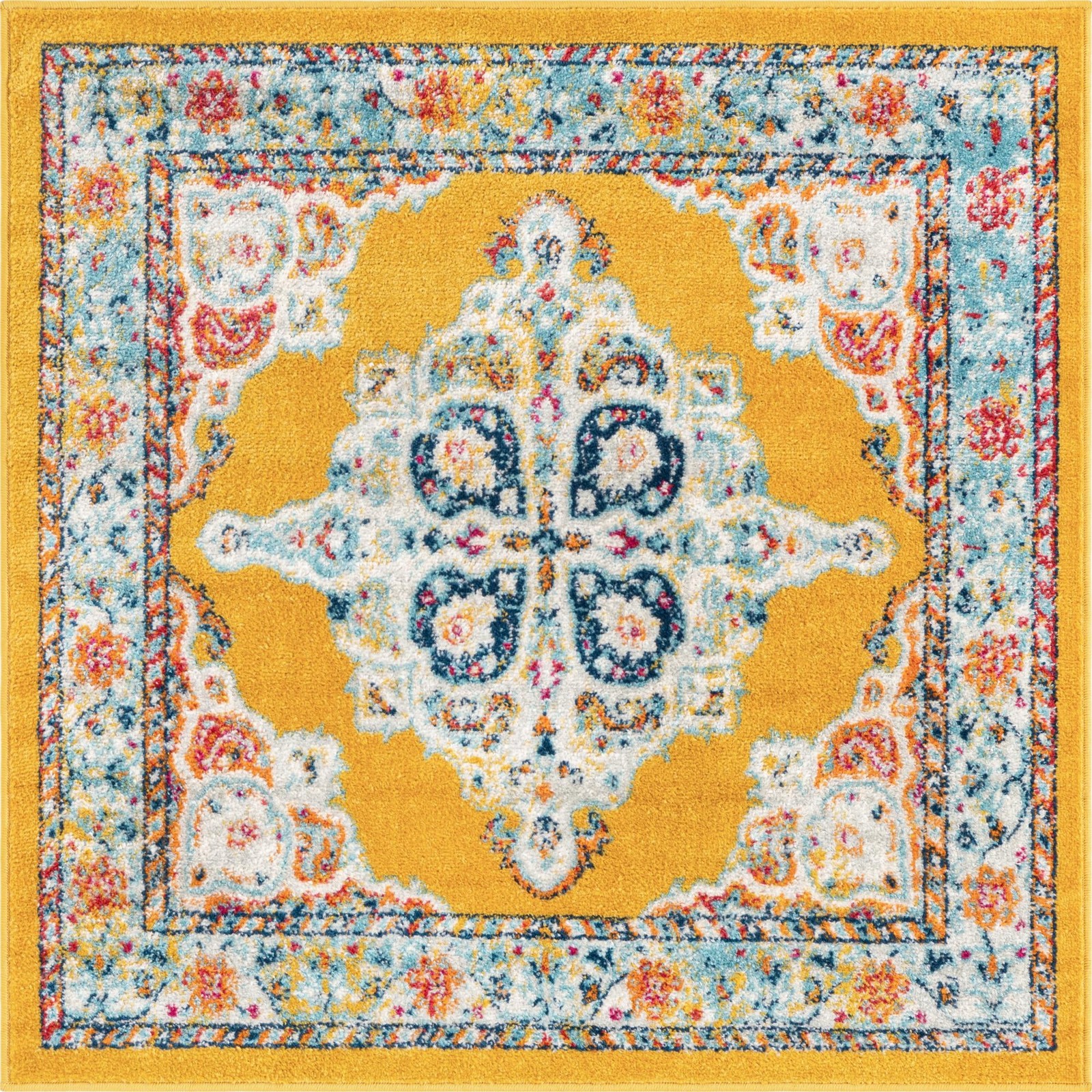 4' x 4' Selby · Border rug, yellow