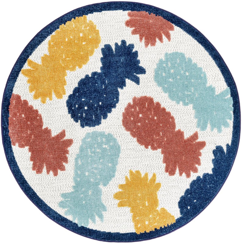 5' 3 x 5' 3 Ewell · Pineapple Outdoor Rug, multicolor and white