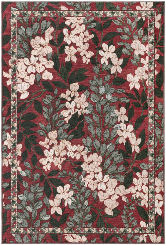 Hanson · Floral rug, coral and green