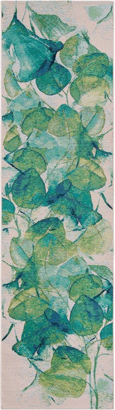 2' 7 x 10' Lomax · Botanical leaf Outdoor Rug, teal and green