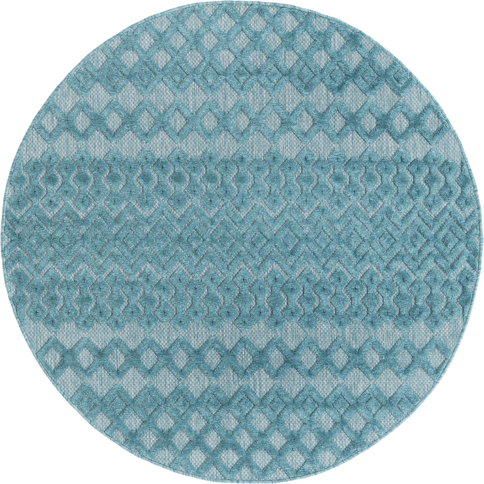 5' 3 x 5' 3 Creed · Geometric lattice Outdoor Rug, aqua blue