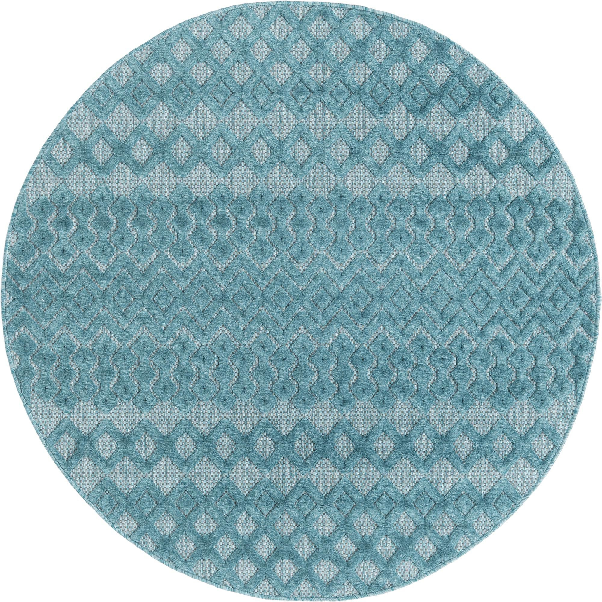 5' 3 x 5' 3 Creed · Geometric lattice Outdoor Rug, aqua blue