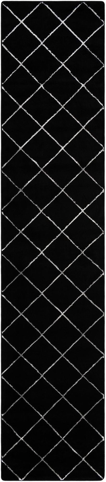 2' 7 x 12' Gilchrist · Diamond rug, black and silver
