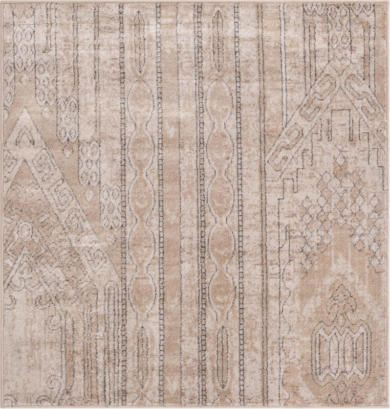 4' x 4' Cardinal · Tribal geometric rug, ivory and gray