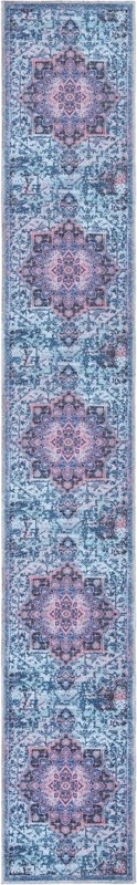 2' x 13' Rideout · Distressed medallion Washable Rug, blue and pink