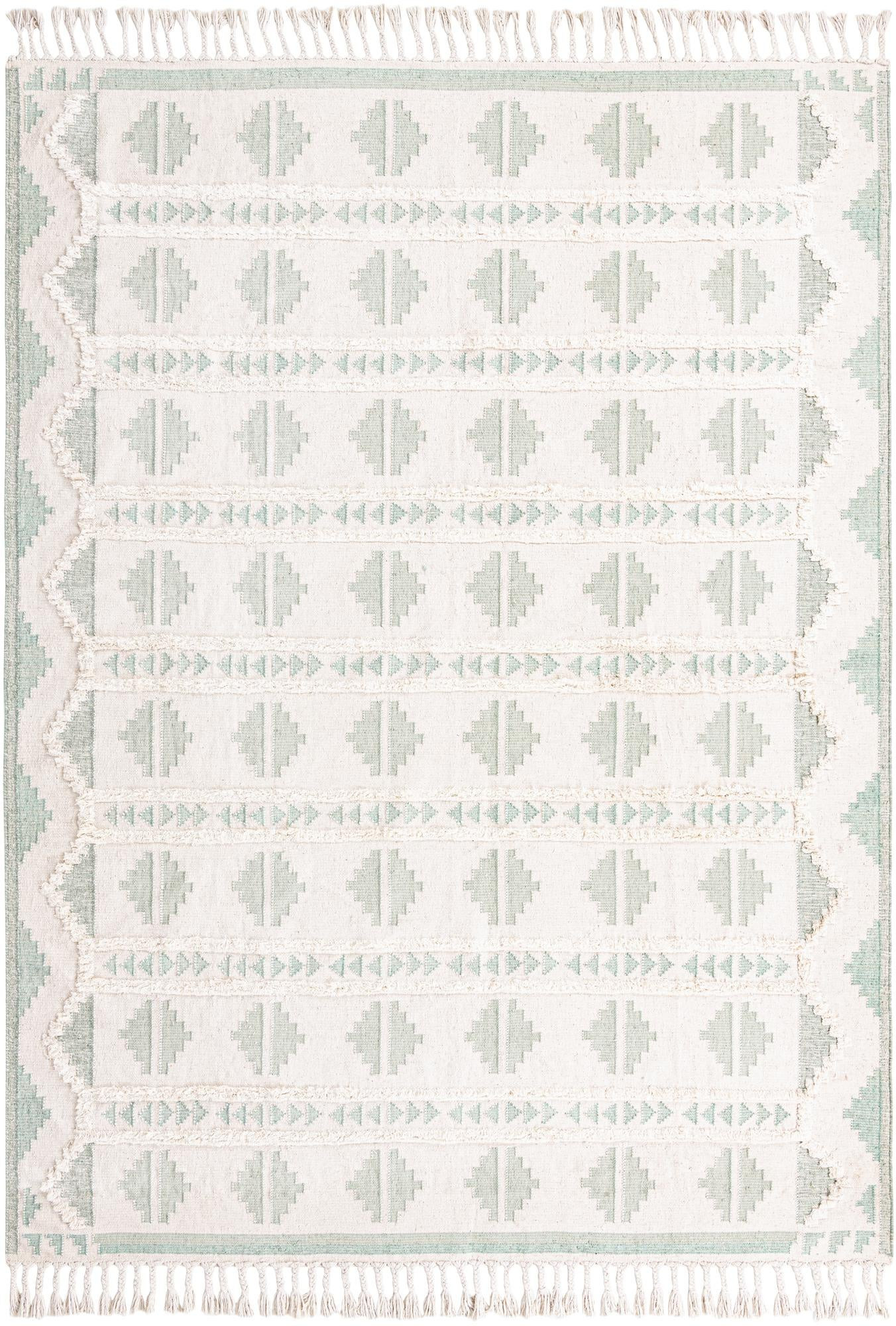10' x 14' 1 Maitland · Geometric Wool Rug, aqua and cream