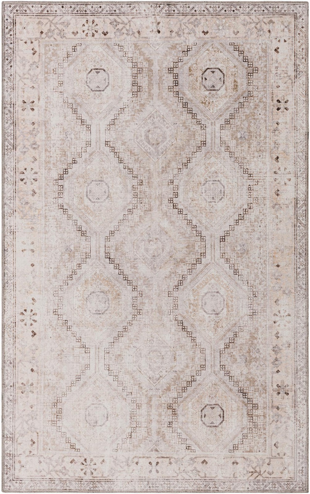 5' 3 x 8' Camber · Diamond lattice Washable Rug, beige and brown