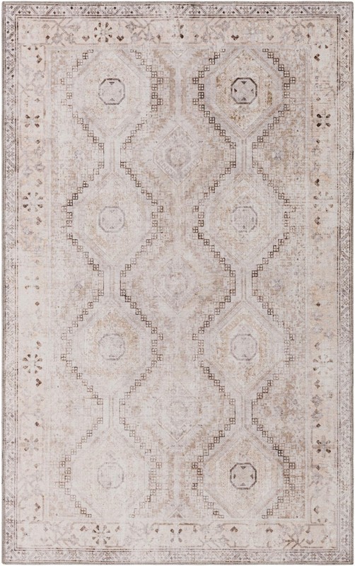 5' 3 x 8' Camber · Diamond lattice Washable Rug, beige and brown