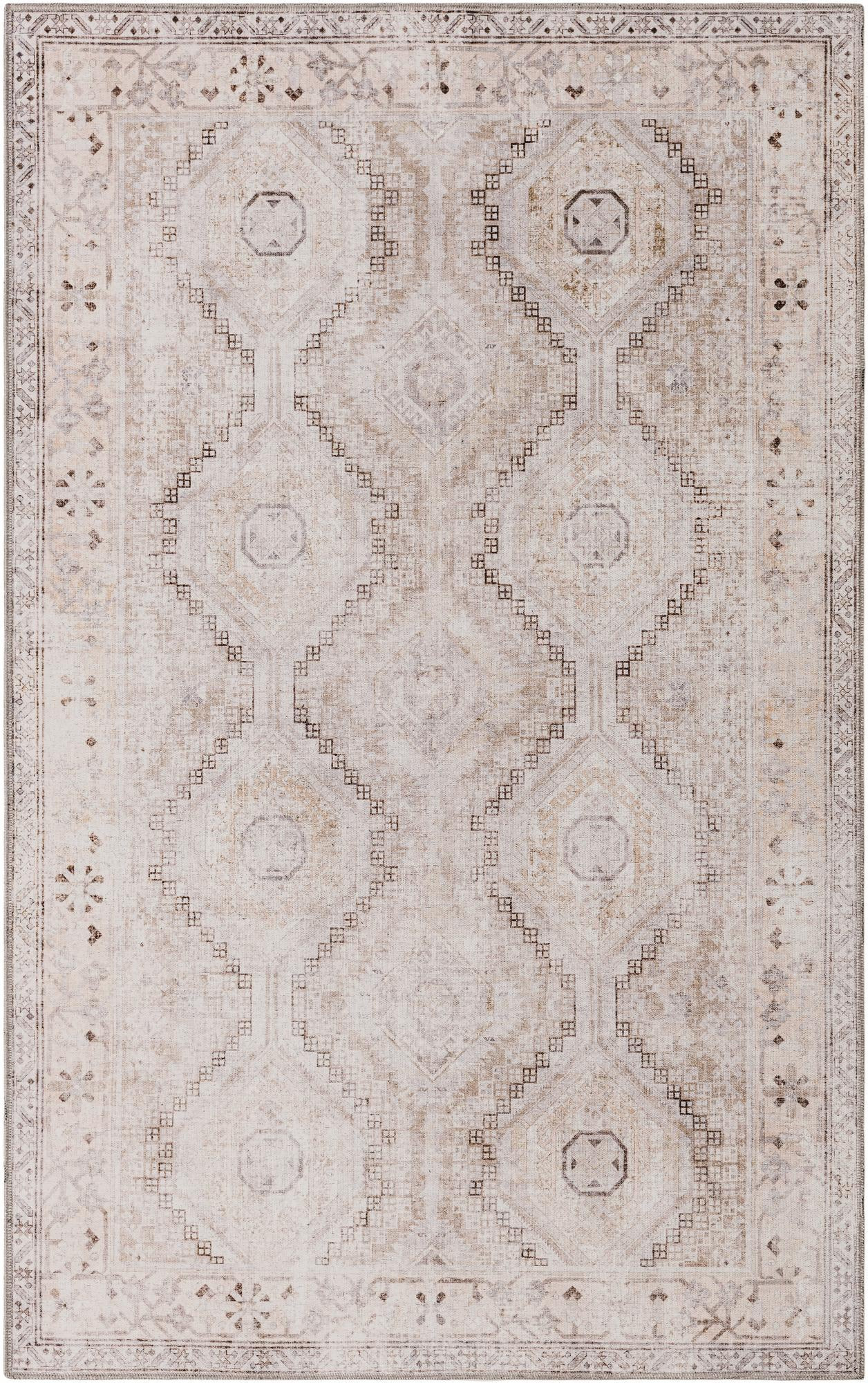 5' 3 x 8' Camber · Diamond lattice Washable Rug, beige and brown