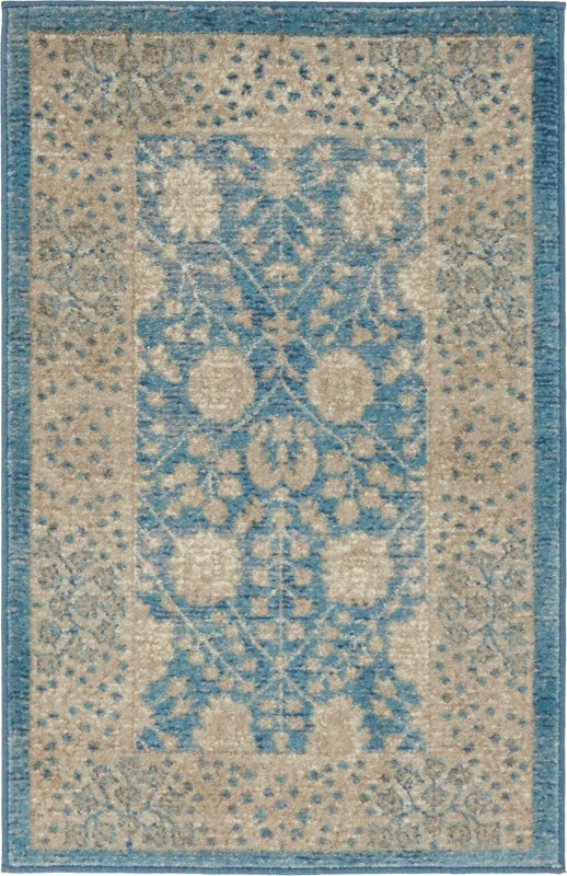 Redmond · Floral trellis rug, blue and beige