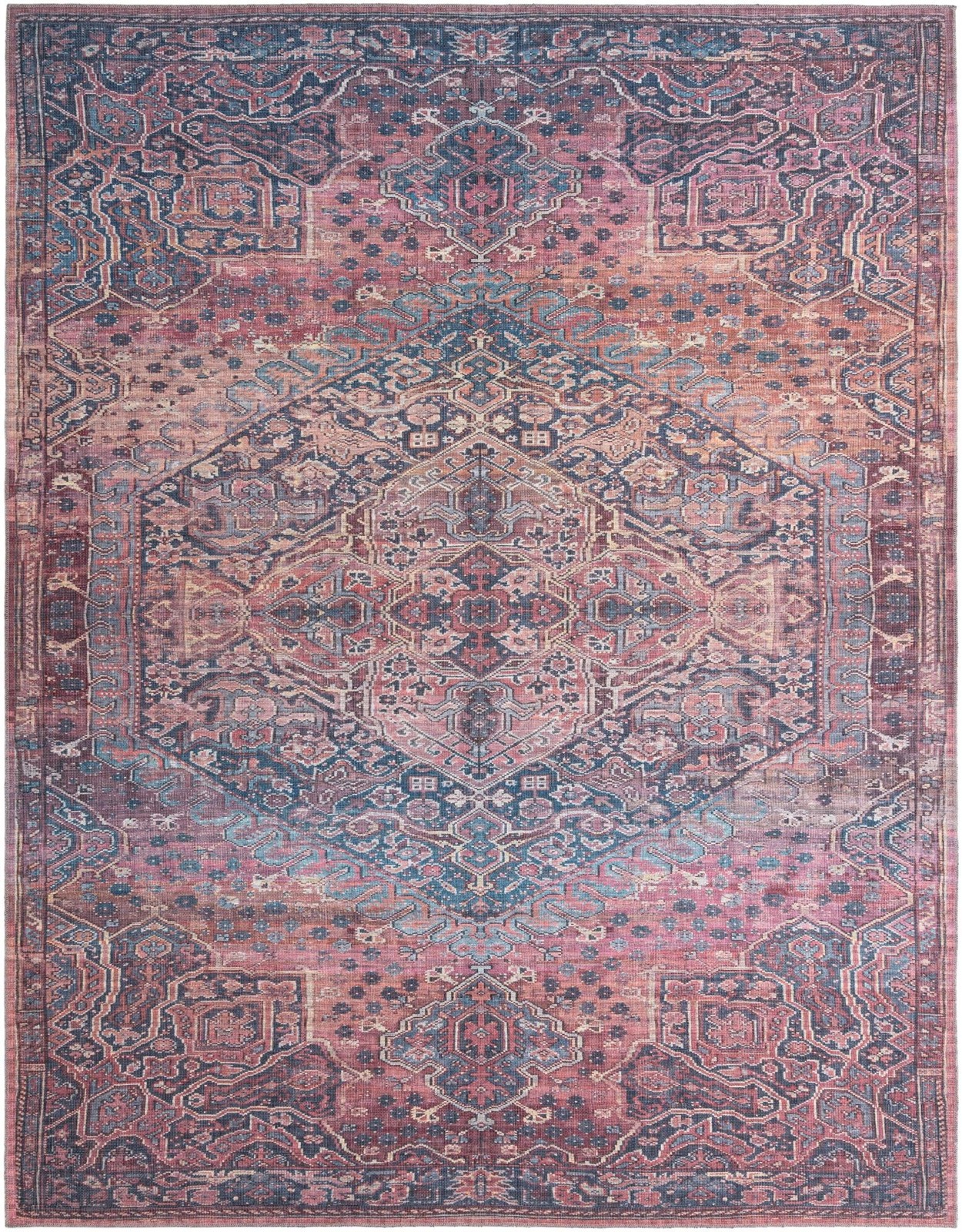 10' 6 x 13' Darnell · Medallion Washable Rug, rust and navy