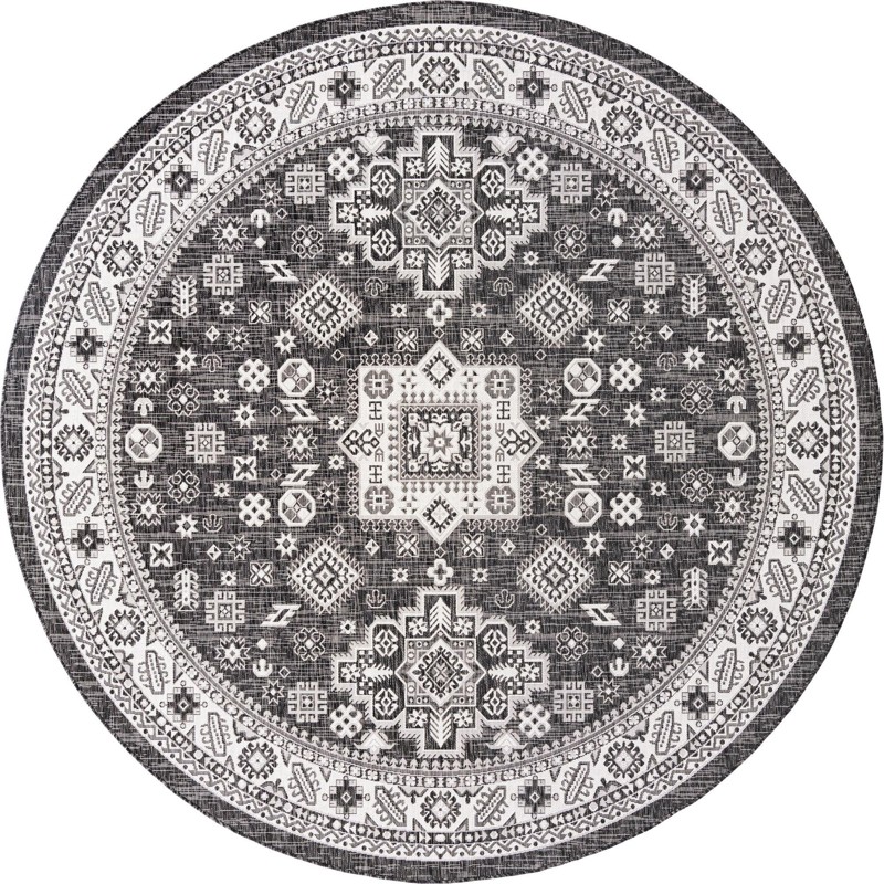 10' x 10' Bellamy · Tribal medallion Outdoor Rug, charcoal and ivory