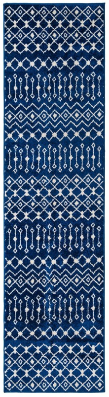 2' 7 x 10' Boswell · Geometric trellis rug, navy and ivory