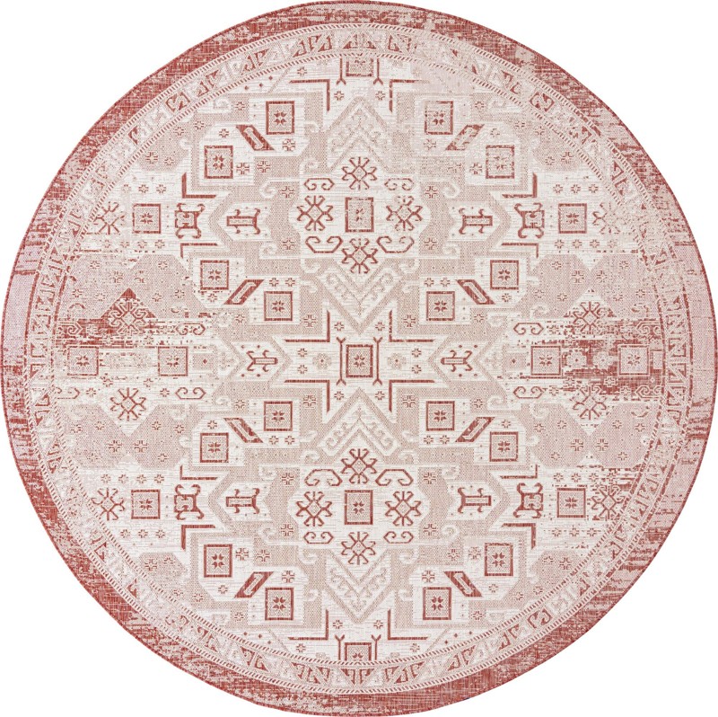 10' x 10' Estuary · Geometric Outdoor Rug, rust red