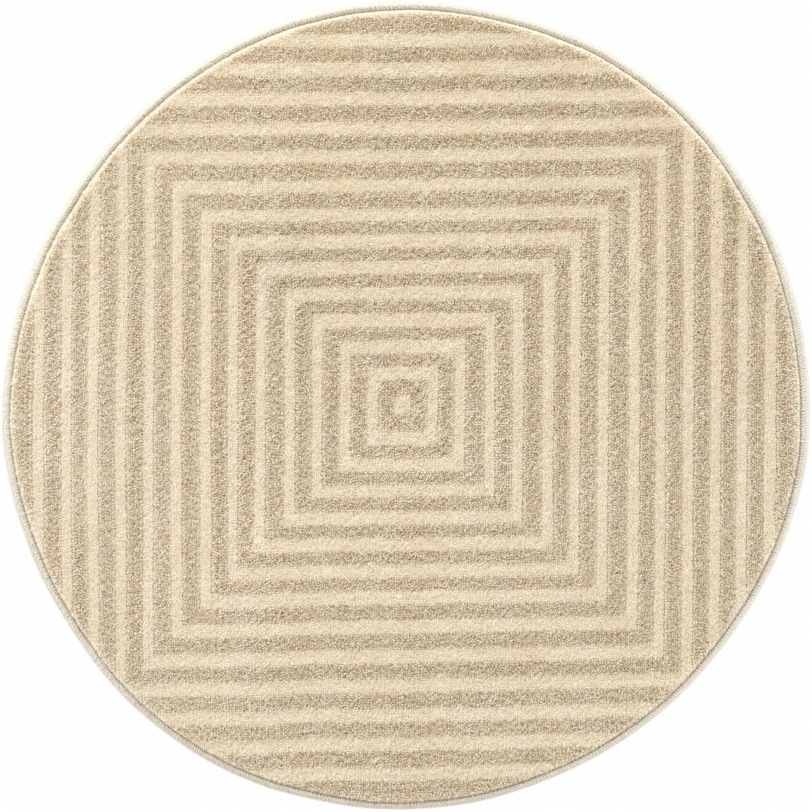 3' x 3' Tovey · Concentric stripe rug, ivory and brown
