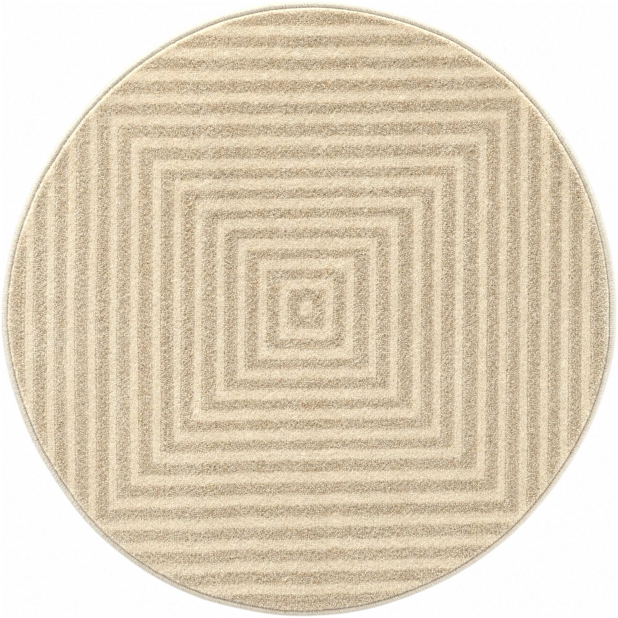 3' x 3' Tovey · Concentric stripe rug, ivory and brown