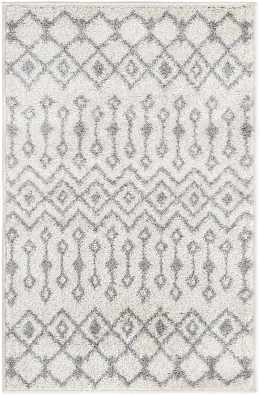 2' x 3' Boswell · Geometric lattice rug, ivory and gray